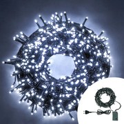 Catena di luci 15 metri da 200 Led Bianco Freddo con cavo verde Wisdom