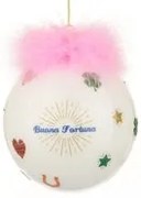 Pallina Natale buona fortuna rosa 10 cm Good Luck