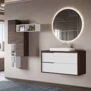 Mobile Bagno Sospeso 101 Cm Due Cassetti Specchio Con Illuminazione Led Savini "Iside 1"