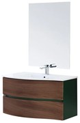 Mobile bagno sospeso curvo 90 cm Minori noce canaletto con lavabo