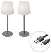Set di 2 lampade da tavolo ricaricabili grigie 40 cm IP54 - Jude