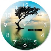 Orologio rotondo in vetro con motivo tramonto, 30 cm