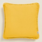 Federa giallo senape BOCA CHICA con nappe 50 x 50 cm