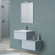 Mobile Bagno Sospeso "Albatros" Da 80 Cm Con Cassetti Sfalsati Lavabo E Specchio Con Lampada Led Finitura Blu Pastello Opaco