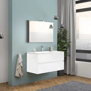 Mobile Bagno Sospeso Bianco Lucido da 100 cm Completo di Lampada e Specchio