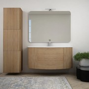 Mobile bagno 120 cm Rovere tabacco sospeso con specchio filo lucido e colonna da 170 cm