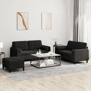 Set Di Divani 3 Pz Con Cuscini Nero İn Velluto /