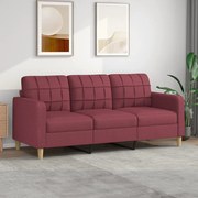 Divano A 3 Posti Rosso Vino 180 Cm İn Tessuto /