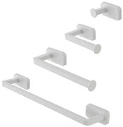 Set 4pz con appendino, porta rotolo e 2 porta salviette a muro in acciaio bianco Cubik