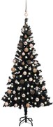 Albero di Natale Preilluminato con Palline Nero in PVC, Albero di Natale Preilluminato con Palline Nero 180 cm PVC II