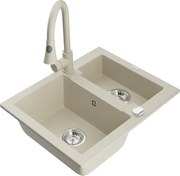 Mexen Carlos lavello in granito 1,5 vasche con miscelatore da cucina Elia, beige - 6518-69-670101-69