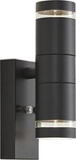 Lampada da parete moderna da esterno nera a 2 luci IP44 con sensore crepuscolare - Dubbla