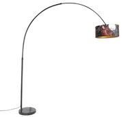 Lampada ad arco nera paralume design floreale int oro 50cm - XXL