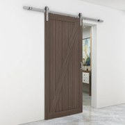 Porta scorrevole reversibile Zion in legno marrone, L 96 x H 215 cm, con binario Country satinato