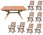 CAESAR - set tavolo in legno massiccio di acacia cm 150/200 x 90 x 78 h con 6 sedie e 2 poltrone Dresda