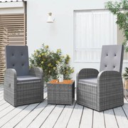 Set mobili giardino 3pz grigio polyrattan legno massello acacia