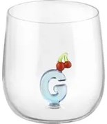 Bicchiere lettera G ciliegie in vetro borosilicato design Benny Setti