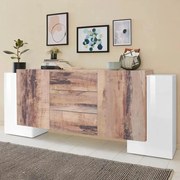 Credenza Moderna PILLON con 2+2 Ante Battenti e 2 Cassetti Bianco Acero Pereira