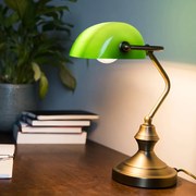 Lampada da tavolo classica/lampada da notaio bronzo con vetro verde - Banker