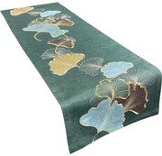 Stola decorativa verde con motivo a foglie di Ginkgo Larghezza: 35 cm | Lunghezza: 140 cm