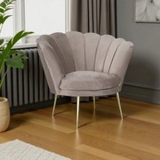Poltrona in velluto Tortora - modello conchiglia e gambe metallo oro