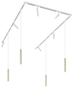 Sistema di illuminazione su binario moderno con 6 faretti e 4 luci a sospensione beige e bianche monofase - Slimline Uzzy Keno