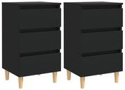 Comodini con gambe in legno massello 2 pz neri 40x35x69 cm