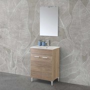 Mobile bagno a terra 60 cm rovere tropea con 2 ante lavabo e specchio   Martha