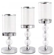 Set di 3 portacandele in cromo lucido