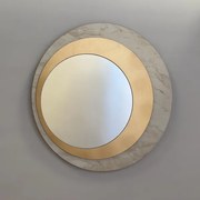 Specchio rotondo 80x80 cm in marmo laminato Avorio foglia oro - DAVID