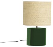 Lampada da tavolo in ceramica verde scuro e paralume in rafia naturale H40 cm TIGA