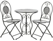 Set tavolo rotondo e sedie giardino in ferro grigio