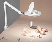 Lampada da tavolo orientabile in plastica e metallo colore bianco con lente 3 diottrie