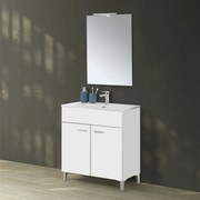 Mobile bagno a terra 80 bianco con lavabo e specchio LED   Martha