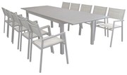 ARGENTUM - set tavolo in alluminio cm 220/280 x 100 x 75 h con 10 poltrone Aulus
