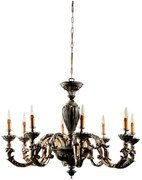 Lampadario In Legno Classico Marrone Argento Etrusco 8 Luci Piccione