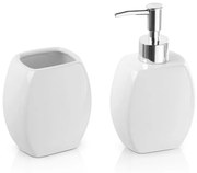 Set accessori bagno da appoggio dispenser e porta spazzolini in ceramica bianco