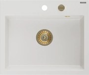 Mexen Oscar lavello in granito 1-vasca 580 x 490 mm, bianco, sifone dorato - 6519581000-20-G