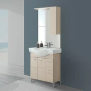 Mobile bagno a terra 85 cm larice con pensile su specchio LED Desya