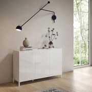 Madia in legno 130 cm a 3 ante e 2 vani con ripiani Bianco Lucido HARAS