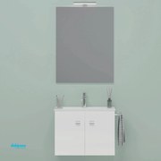 Mobile Bagno Sospeso "Zaffiro" Da 60 Cm Con Due Ante Con Lavabo Specchio E Lampada Led In Finitura Bianco Lucido