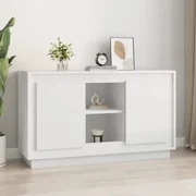 Credenza Bianca 105x35x70 cm in Acciaio e Vetro Temperato