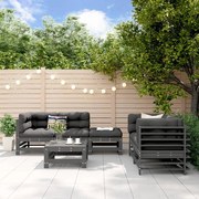 Set salotto da giardino 6 pz grigio in legno massello di pino