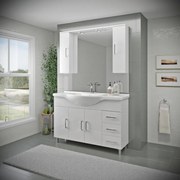 Mobile bagno da terra con lavabo e illuminazione L 120 x H 81.5 x P 50.5 cm bianco in mdf, 3 ante 3 cassetti per vasca centrale Simona