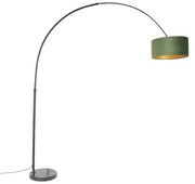 Lampada ad arco con paralume in velluto nero verde con oro 50 cm - XXL