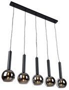 Lampada a sospensione moderna nera con vetro fumé 5 luci - Clayton