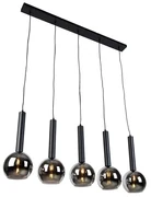 Lampada a sospensione moderna nera con vetro fumé 5 luci - Clayton