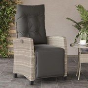 Sedia reclinabile giardino poggiapiedi grigio chiaro polyrattan