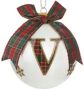 Pallina Natale lettera V tartan vetro 10 cm