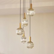 Lindby lampada a sospensione Doroteo, a 5 luci, grigio, vetro